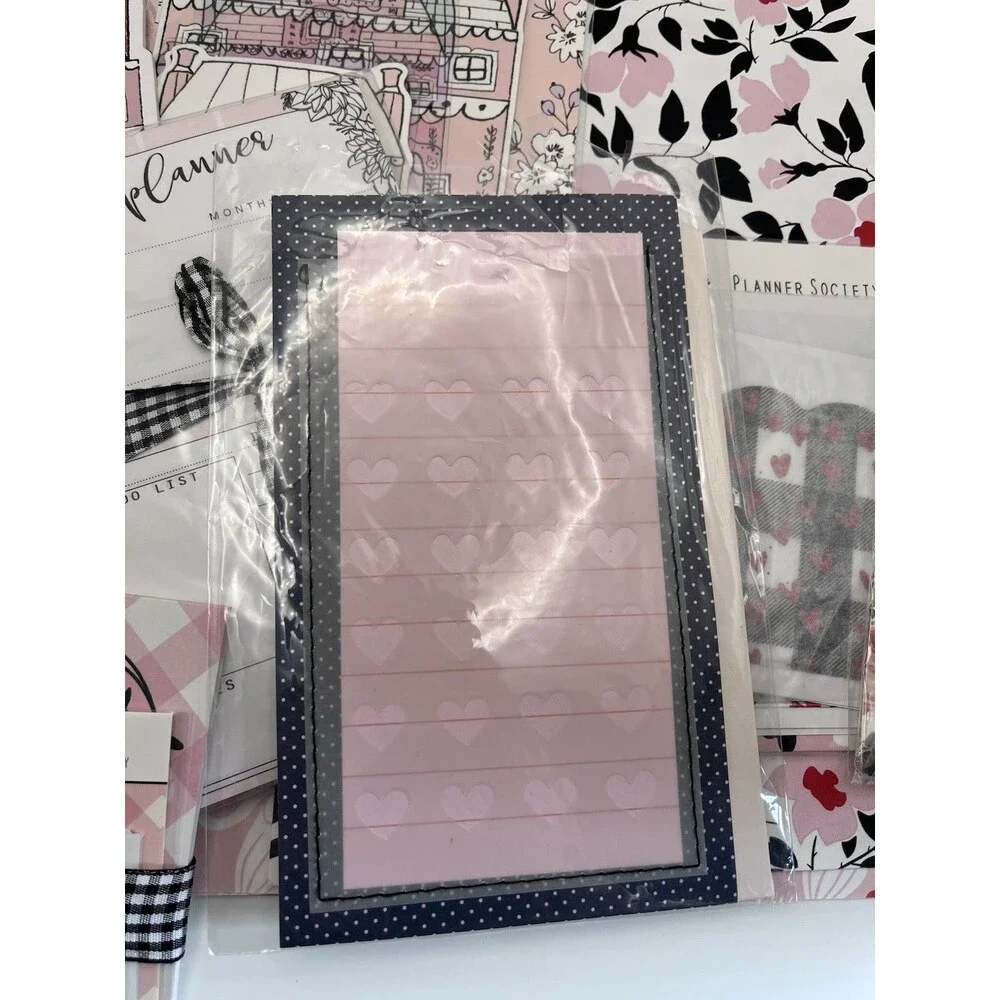 Scarlet Lime The Planner Society Cozy Home Pink Gingham Paper Notepad Lot Mixed